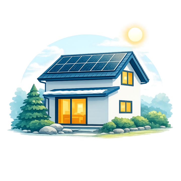 屋根に太陽光パネルを設置した住宅